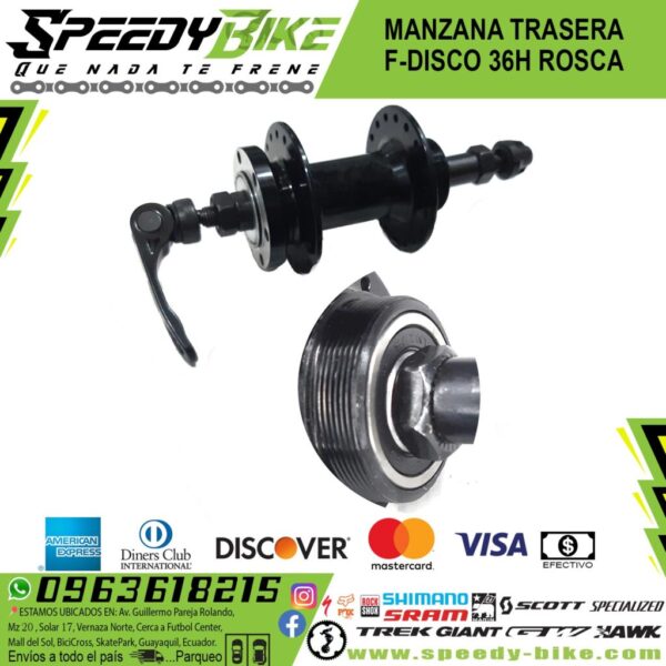 Manzana Trasera F/Disco 36h Rosca Negra